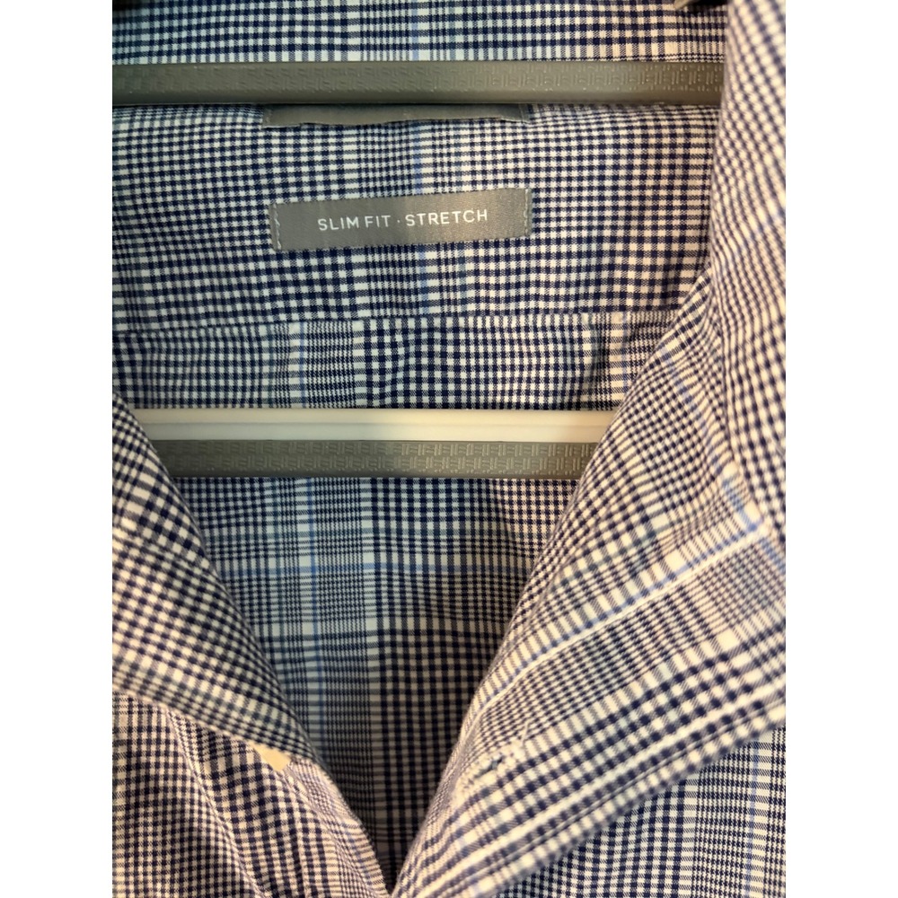 Michael Kors Mens Slim Fit Stretch Glen Plaid Button Down Shirt Blue White 16 L - Picture 4 of 9